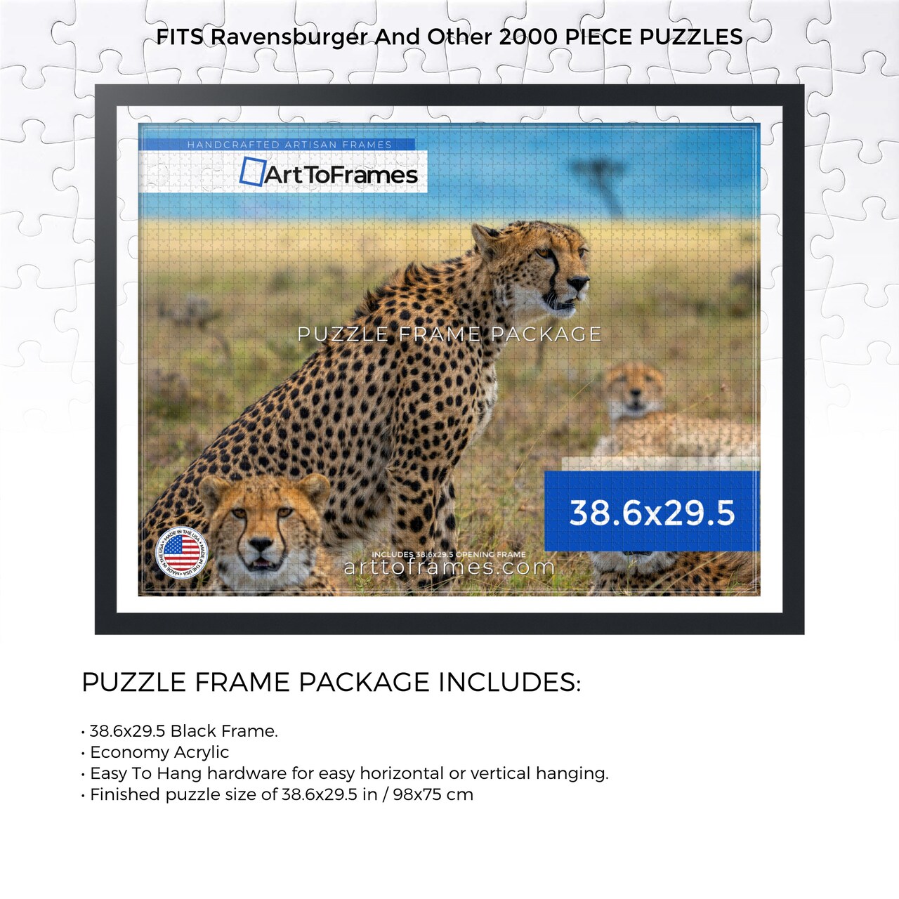 ArtToFrames 38.6x29.5 INCH / 98x75 CM Puzzle Frame for 2000 piece Puzzles.This 1.25 Inch Custom MDF Frame for Puzzles Comes with Economy Acrylic, Available in Multiple Colors